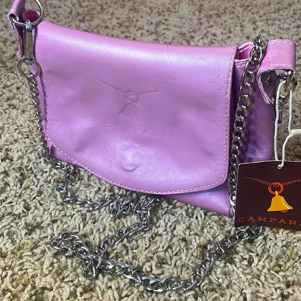 Campana Leather Crossbody Handmade Lavender Clementine Bag Purse Silver Chain